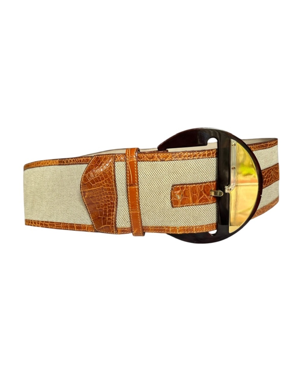 Vintage Genuine PURUTI Wide Canvas and Alligator Trim Wide Belt 30